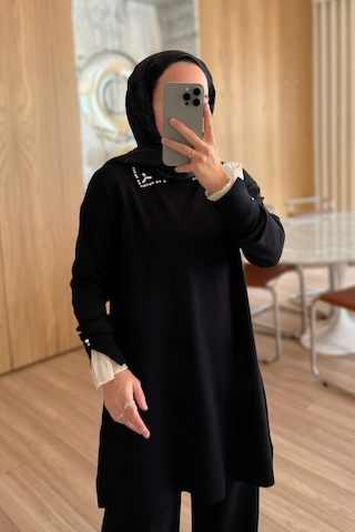Ka Hijab Kolu Tüllü Merserize Takım - Siyah