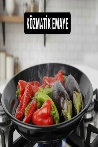 Közmatik Emaye 32 Cm Patlıcan Biber, Mısır, Közleme Tavası, Kestanematik, Ocak Üstü Mangal Siyah