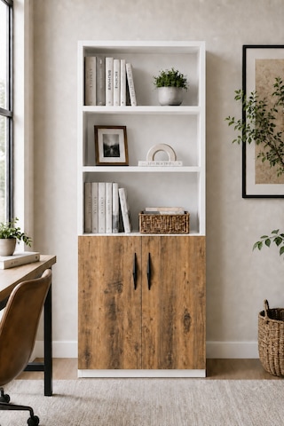 Nesso Kitaplık Beyaz Çam Dolap Çok Amaçlı Dolap Kiler Dolabı 5 Raflı 2 Kapaklı Dolap 180 Cm Yükseklik 34 Cm Raf Aralığı 60 Cm Genişlik 30 Cm Derinlik Beyaz-çam