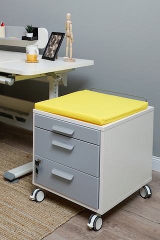 Creo Mobili Çekmeceli Kilitli Tekerlekli Vega Keson, Oturulabilir Ofis Ve Ev Komodini, Ekru/sarı