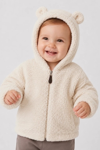 Wofim Kids Bebek Kapüşonlu Peluş Mont Ekru