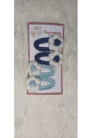 Amigurumi Toka - Çıtçıtlı El Örgüsü Toka 2 Çift Koyu Mavi - Açık Mavi