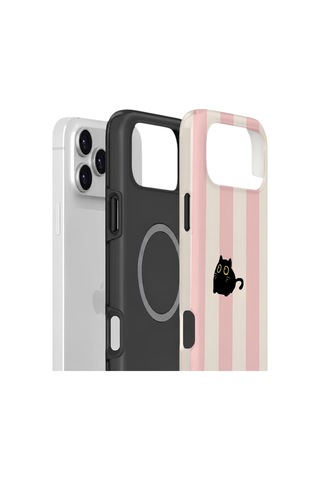 Apple iPhone Uyumlu 17 Pro Max Vorian Çift Katmanlı Magsafe Kılıf Midnight Cat Stripe