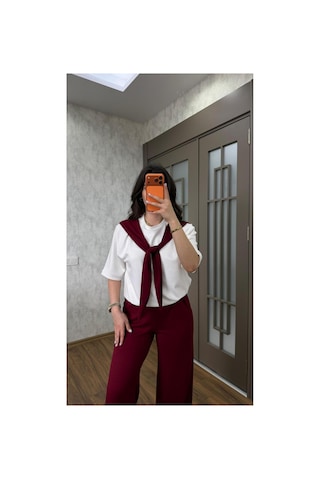 Alvor Omuzdan Bağlamalı Likralı Modal Kumaş Takım Bordo