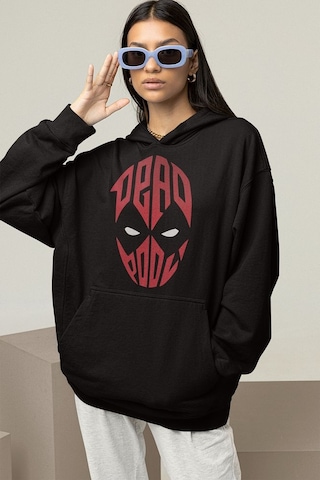 Sevbano Tasarım Deadpool Maske Baskılı Unisex Oversize Hoodie Siyah