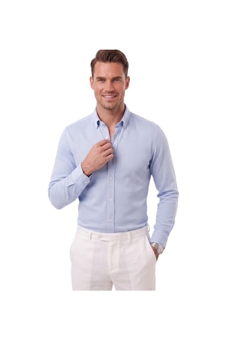 Deepsea Erkek %97 Pamuk Slim Fit Dar Kesim Petek Dokulu Likralı Örme Mavi Gömlek 2600707