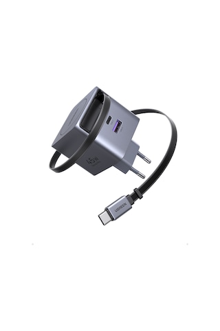 Ugreen 45w Makaralı Dahili Kablolu Gan Hızlı Şarj Cihazı, 2xusb-c, 1xusb-a, Gri, 65822