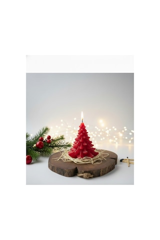 Yılbaşı Mumu Çam Ağacı Hediye Konsepti Özel Günler Noel 6x8 Kırmızı