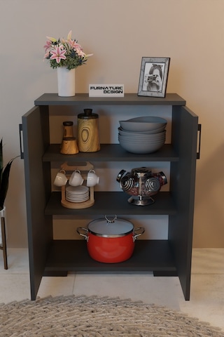 2 Kapaklı Çok Amaçlı Raflı Erzak Dolabı Mutfak Dolabı - Antrasit