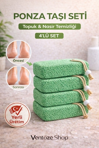 Ponza Taşı Seti Doğal Peeling Selülit Karşıtı Ve Batık Giderici Vücut Bakım Taşı 4 Adet Yeşil Çok Renkli