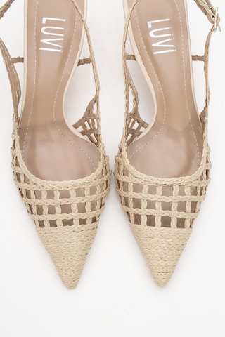 Luvishoes Luvi Shoes Heaven Bej Örme Arkası Açık Kadın Kısa Topuklu Ayakkabı Bej