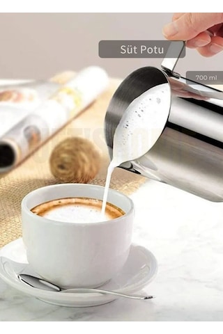Süt Potu Paslanmaz Süt Köpürtme Sürahisi Çelik Pitcher 700 Ml