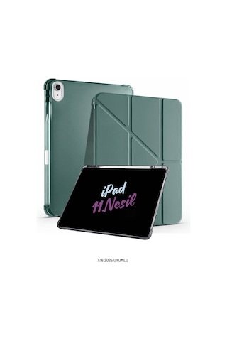 Apple Uyumlu iPad 11. Nesil A16 2025 11 İnç Kalem Bölmeli Standlı Fuchsia Tri Folding Tablet Kılıfı Tablet Kılıfı