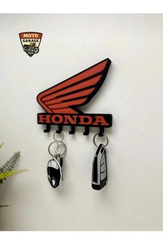 Honda Logolu Motosiklet Duvar Anahtarlığı - 3d 5 Askılı Dekoratif Motorcu Askısı - 15 Cm