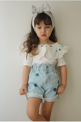 Minaz Baby Kot Şort Tişört Takım Beyaz - Mavi