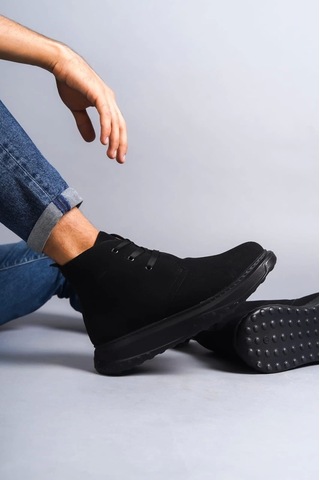 Slw204 Franca Bağcıklı Süet Erkek Spor Bot St Siyah Siyah