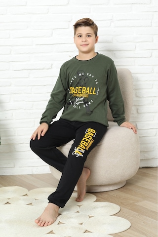 Modanino Erkek Çocuk Pijama Takımı %100 Pamuk İnterlok Kumaş 12447 Haki