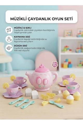 25 Parça Müzikli Çay Partisi Evcilik Oyun Seti Eğitici Ve Eğlenceli Rol Oyunu