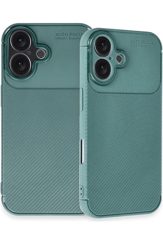 Apple Uyumlu iPhone 16 Plus Kılıf Auto Focus Karbon Kapak Koyu Yeşil