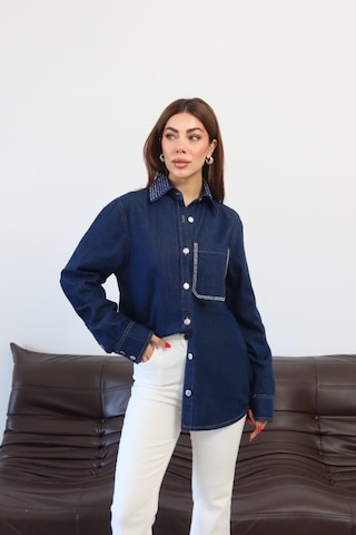 Lacarıno Lacarino 7969 Kadın Taşlı Gömlek Rınse Taşlı