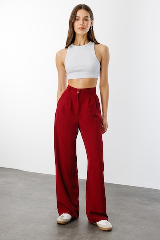 Genius Store Kadın Pileli Kumaş Yüksek Bel Palazzo Pantolon Pantolon-002 Bordo