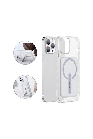 Baseus Apple iPhone Uyumlu 13 Pro 6.1inç Manyetik Magsafe Standlı Silikon - Kılıf- 5775 Şeffaf