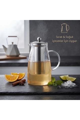 Bay Detoks Sürahisi - 1500 Ml - Paslanmaz Çelik Filtre - Cam Najmaddin