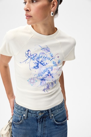 Grımelange Wıms Kadın Baskılı Kısa Kollu Ekru T-shirt