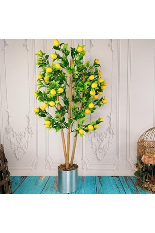 Yapay Ağaç Limon Ağacı Gür Yapraklı 80Cm Bambu Dalında Gümüş Pasl