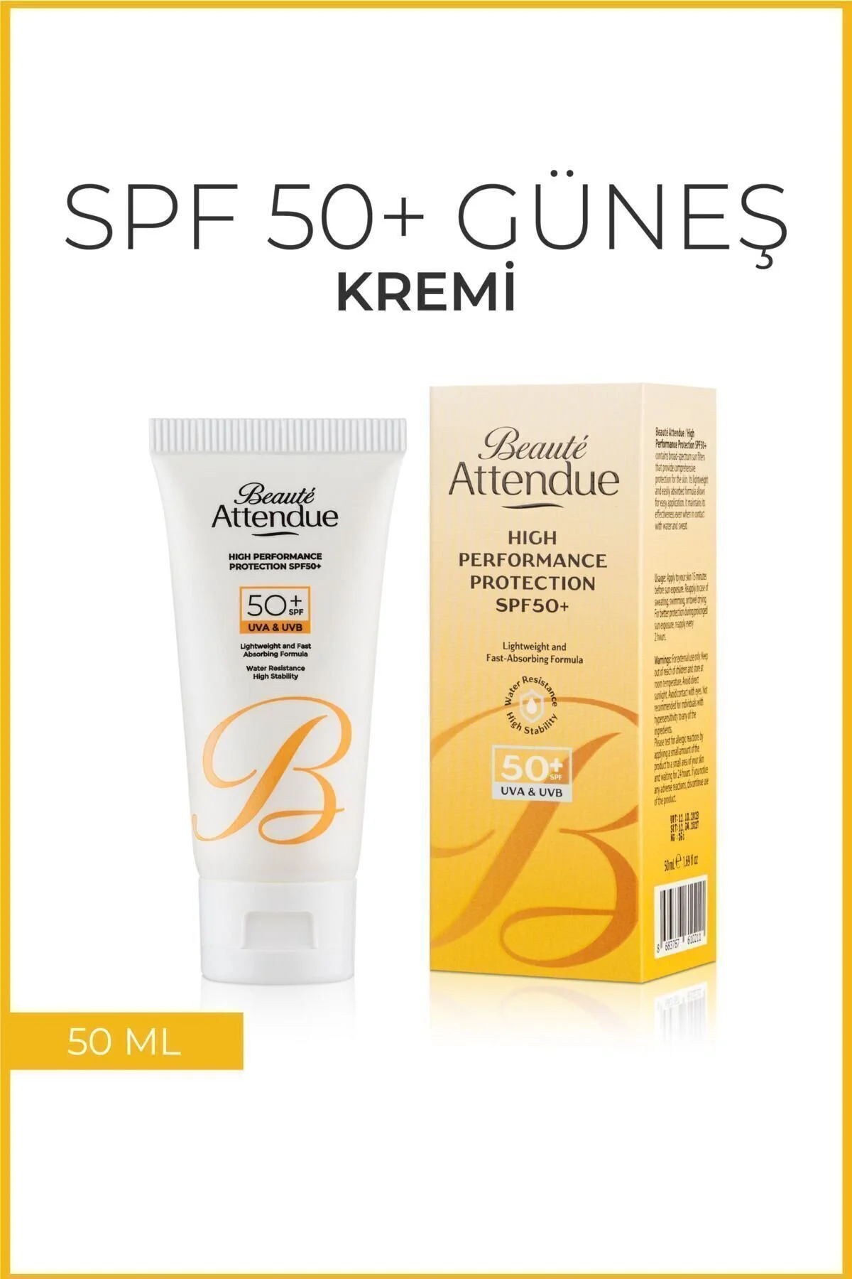 Beaute Attendue Yüksek Koruma Performanslı Spf 50 Yüz Güneş Kremi