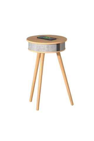 Doppler Barista Ayaklı Sehpa Hoparlör, Bluetooth Kit Ve Kablosuz Şarj Özellikli Açık Kahverengi - Ahşap