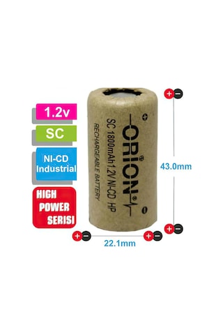 Orion High Power Serisi 1800 mAh 1.2 V SC Boy Ni-CD Industrial Şarj Edilebilir Pil