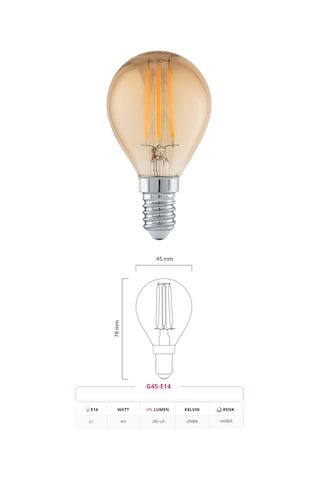 E14 G45 Rustik Led Ampul 4w Duy 2700k Amber Cam Dekoratif Vintage