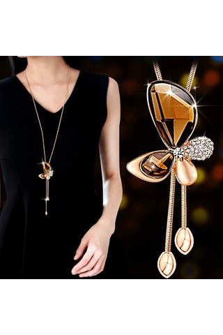 Tcherchi Sarı Kelebek Şekli Parlak Kolye Altın