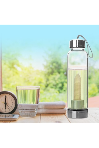 Hallow Kristal Cam Su Şişesi Çıkarılabilir Taşlı Merkezli Pembe 550 ML