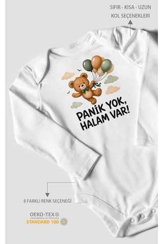 Morivokids Panik Yok, Halam Var Uzun Kollu Çıtçıtlı Bebek Body Beyaz