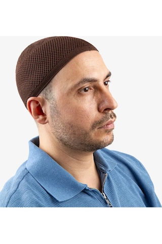 Soft Örgü Zirkon Namaz Takkesi Kahverengi