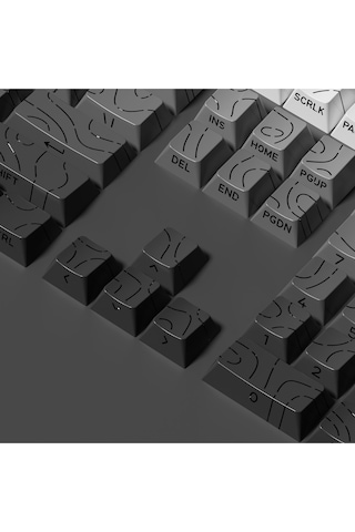 Mekanik Klavye -pbt Çift Baskı Keycap Seti- Çizgi Desenli 137 Tuşlu Siyah - Gri Tuş Takımı