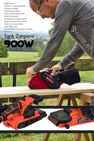 Assur 900W Elektrikli Vakumlu Tozsuz Cila Özellikli Tank Zımpara Makinesi - 1746