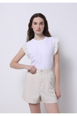 Colin's Colins Regular Fit Yuvarlak Yaka Düz Kadın Beyaz Kısa Kol Tişört Cl1074564 Q1.v1 Wht Beyaz