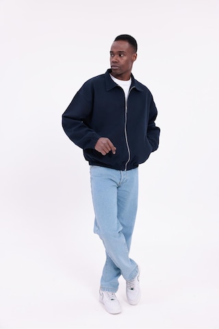 Freemen Erkek Basic Gabardin Kumaş Fermuarlı Oversize Mevsimlik Polo Yaka Ceket Lacivert
