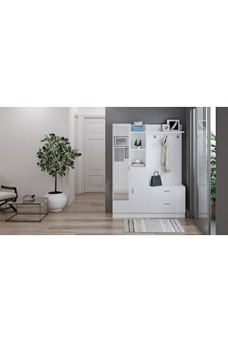 Robinhome Robin Home Jessie Vestiyer Ayakkabılık Portmanto Aynalı Raf Beyaz