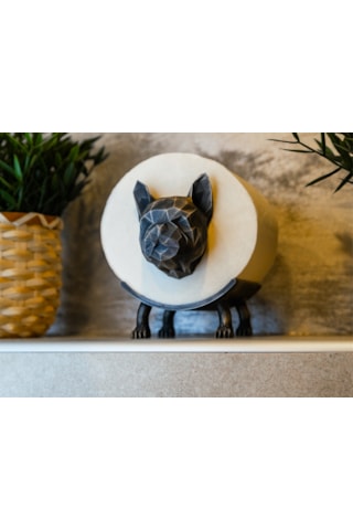 Low Poly Köpek Figürlü Tuvalet Kağıdı Tutucu Modern Dekoratif Tasarım Siyah