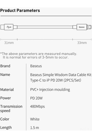Flybuy Baseus 2 Adet 1.5m Beyaz Type-c İphone Kablosu Pd 20w Hızlı Şarj