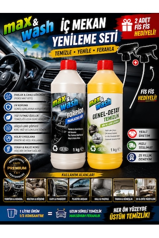 Max&wash İç Mekan Yenileme Seti 2'li 1 Kg Torpido Parlatıcı Süt + 1 Kg Genel Detay Temizleyici + 2 Adet Fıs Fıs Başlık Hediyeli Araç İç Temizlik Ve Bakım Seti