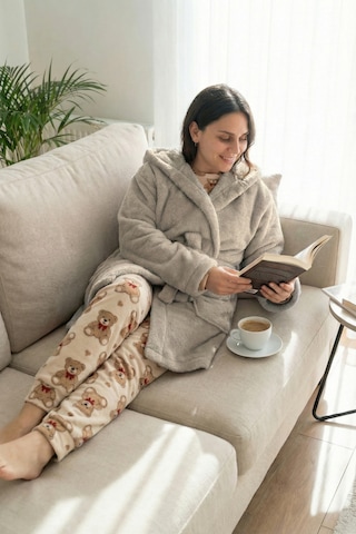Kapüşonlu Wellsoft Sabahlık & Peluş Bornoz - Yumuşak, Polar Unisex Sabahlık Gri