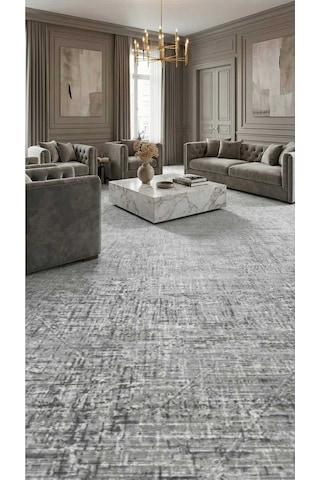Nesrin Kaymaz Jel Taban Modern Kesme Yolluk Salon Halisi Gri Beyaz Desenli