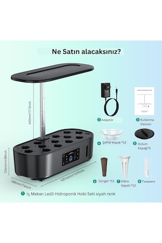 İç Mekan Ledli Hidroponik Hobi Seti Siyah Renk