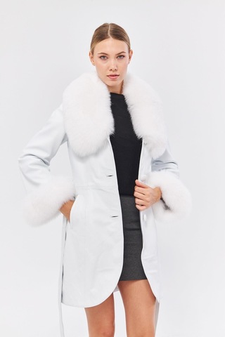 Derinss Dka1551 Hakiki Deri Kadın Beyaz Kaban 001