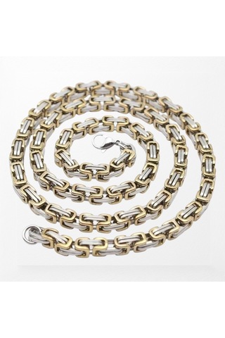 Çelik Kolye Kral Zincir Model 0.5 Mm 55 Cm Bizans Bağlantı Gümüş Altın Sarısı Gold Gold - Gümüş